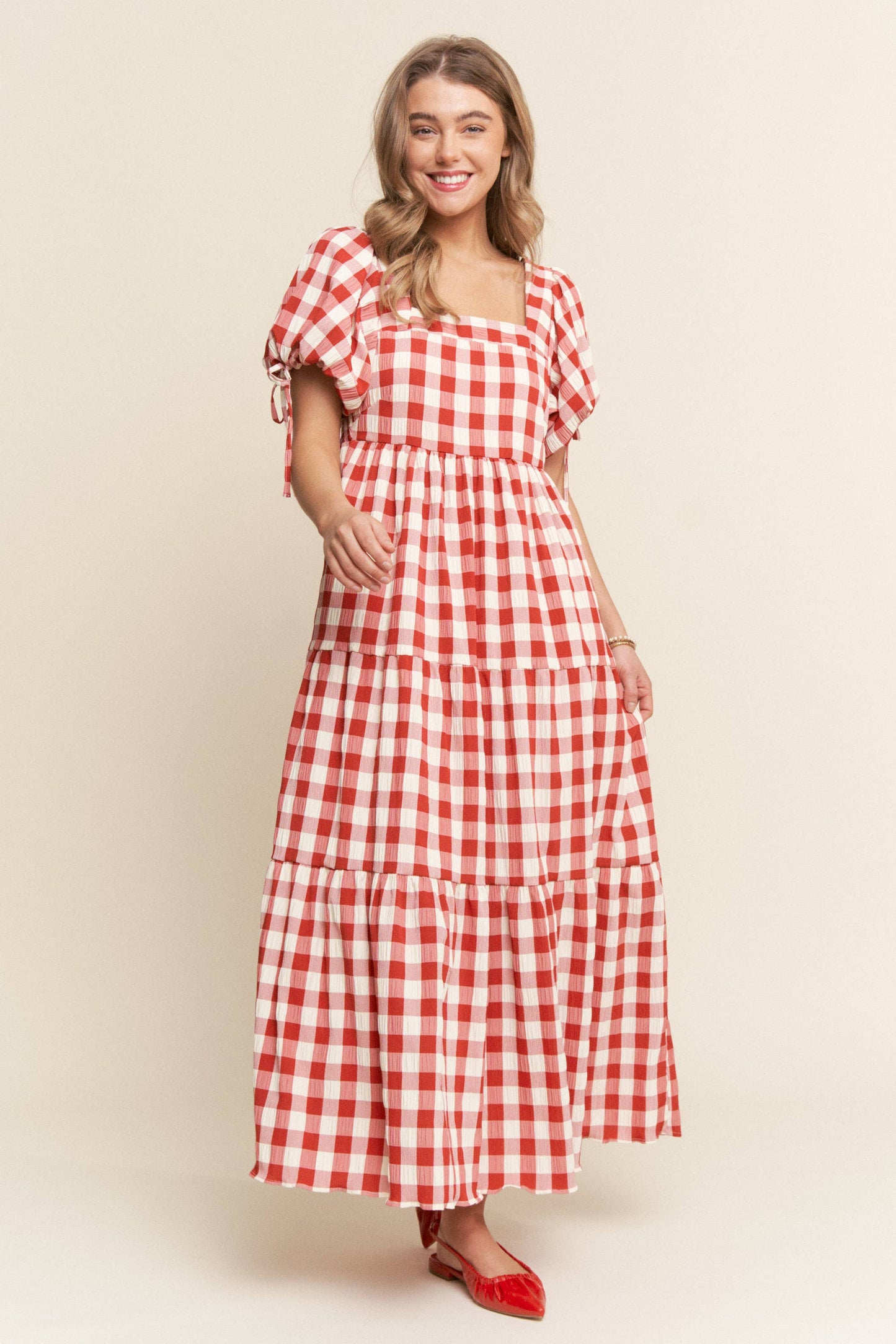 The Vivan Gingham Tiered Maxi Dress