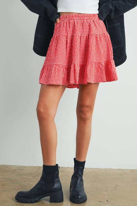 High Waist Tiered Check Skirt