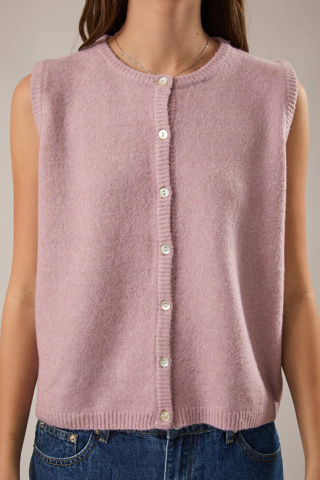 Blush Button Knit Cardigan Vest
