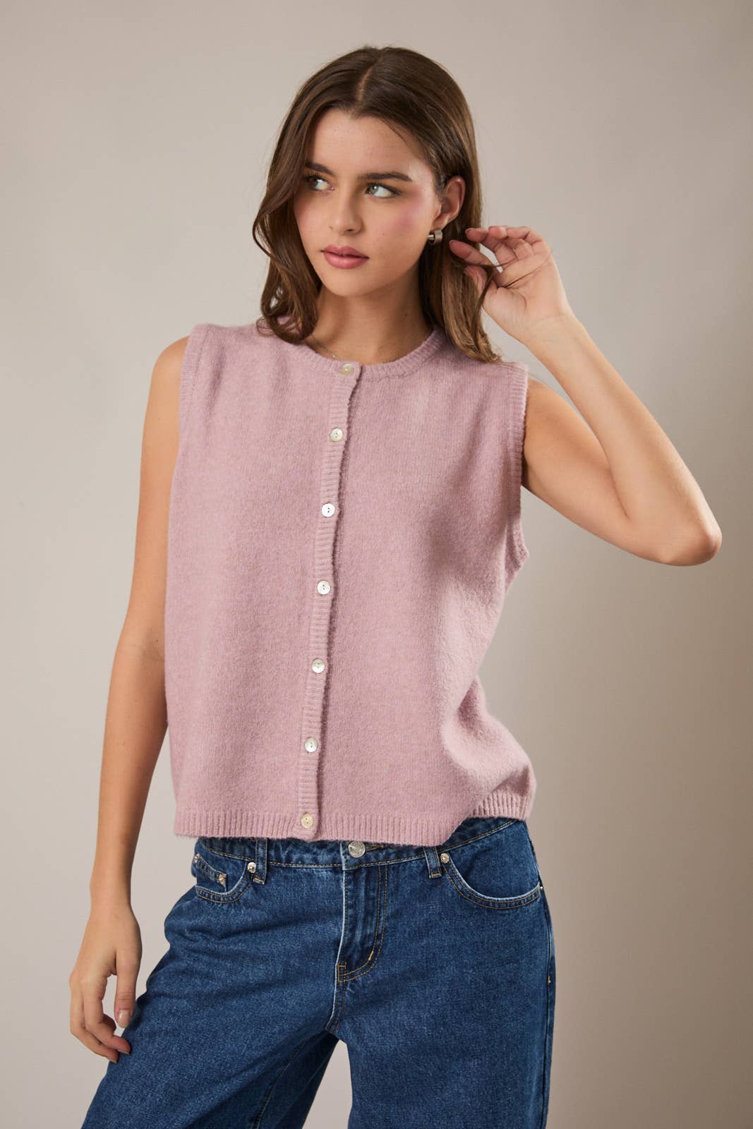 Blush Button Knit Cardigan Vest