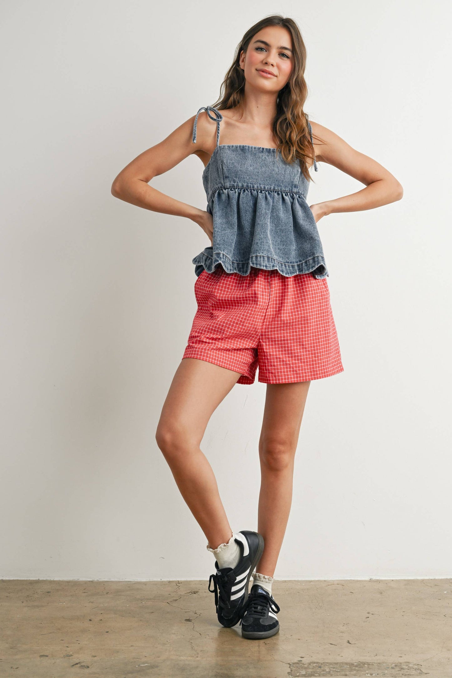 Denim Tie-Strap Peplum Top