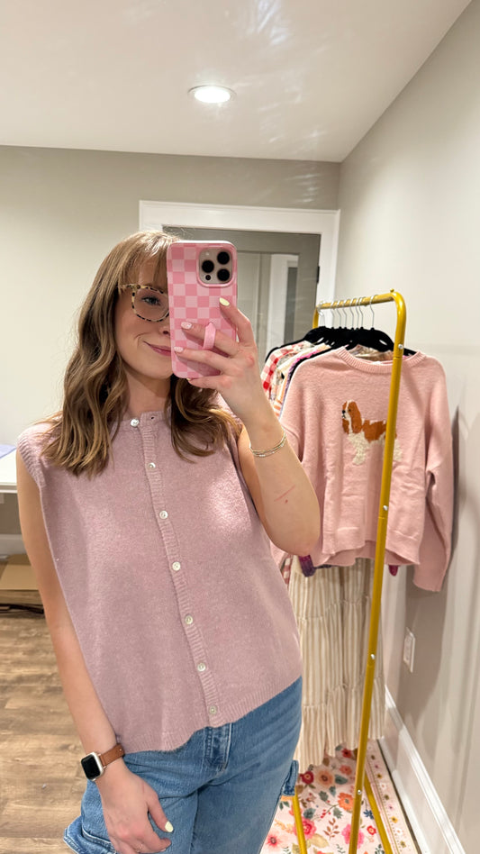 Blush Button Knit Cardigan Vest